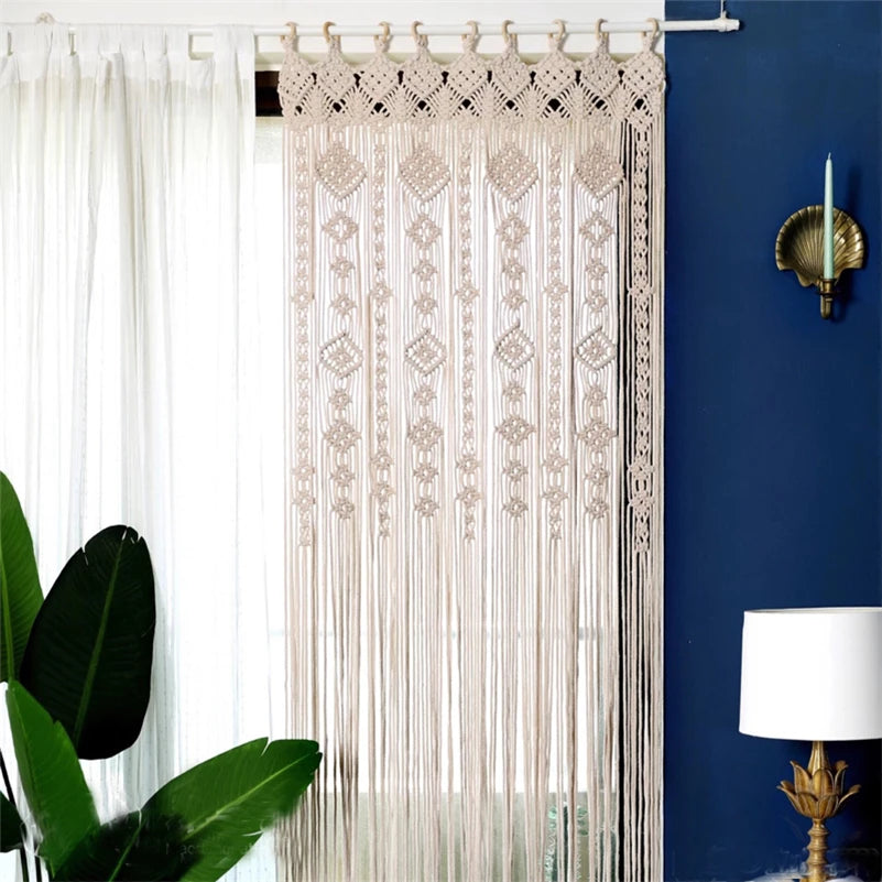 Hand-Woven Macrame Cotton Door Curtain Tapestry Boho Art