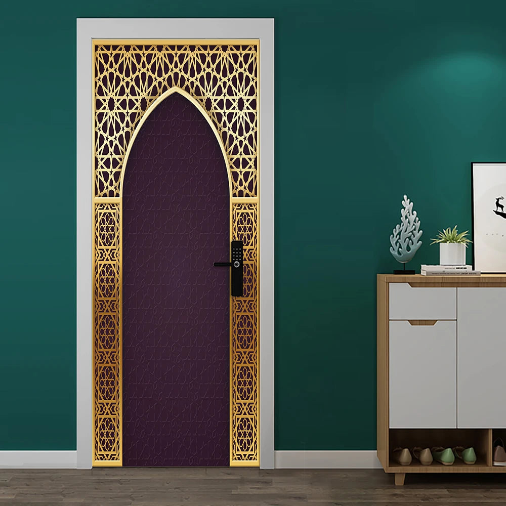 2pcs/Set Muslim Styles Door Art Mural Sticker Peel & Stick PVC Home Decor