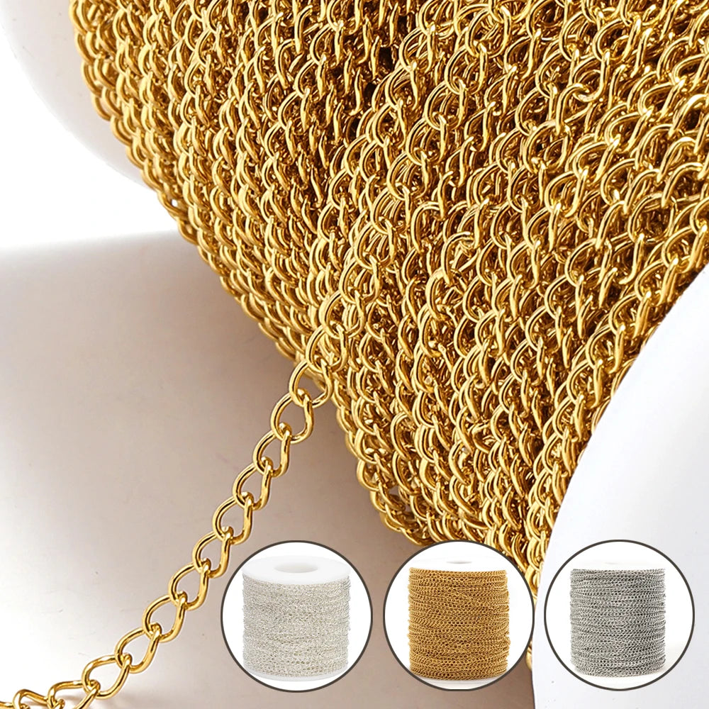 2 Meters Gold Stainless Steel Extension Chain 2/3/4mm for DIY Jewelry