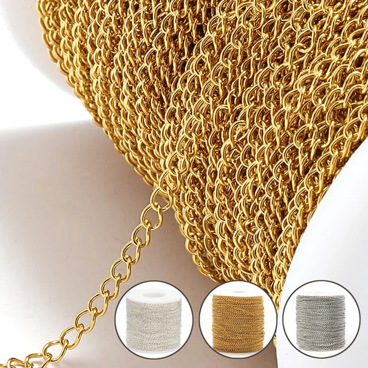 2 Meters Gold Stainless Steel Extension Chain 2/3/4mm for DIY Jewelry