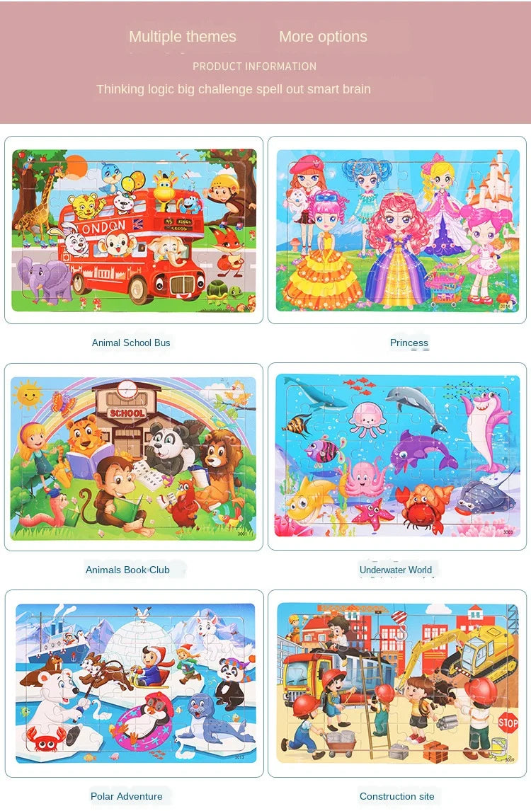 30 Pieces Wooden Jigsaw Puzzle for Kids Animal Vehicle Educational Toys