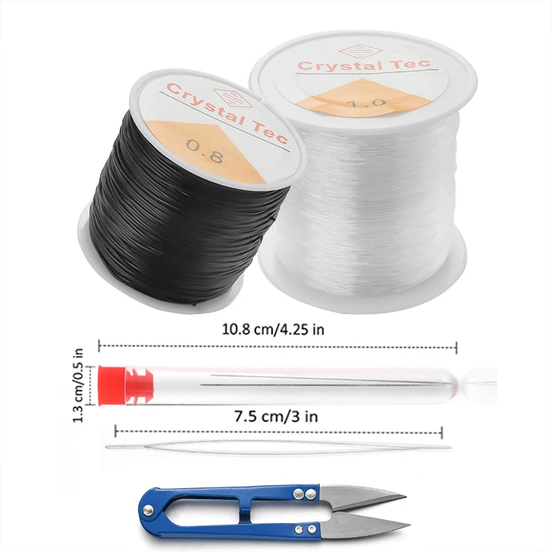 Plastic Crystal DIY Beading Stretch Cords With Needles And Scissors