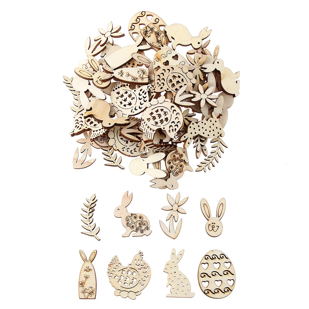 50Pcs/Pack Animal Snail Rabbit Wooden Craft Embellishments