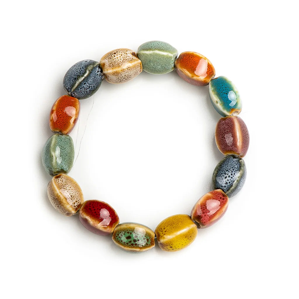 Colorful Unique Elastic Line Ceramic Beads Bracelets Handmade DIY Artware Retro Jewelry Wholesale