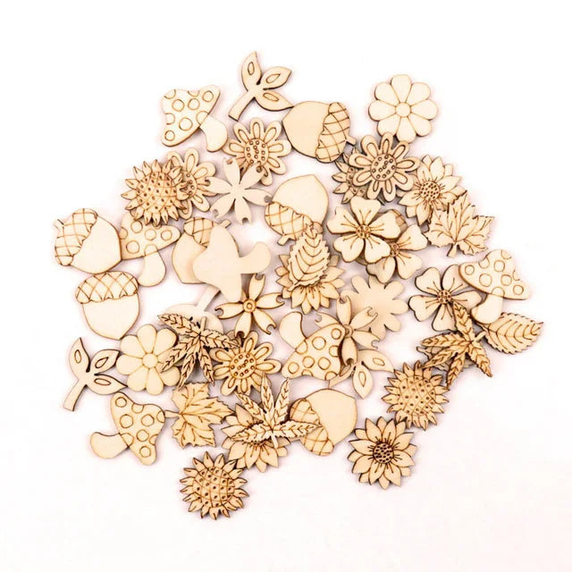 Handmade Wooden Animal Leaves Painting Scrapbooking DIY Accessories