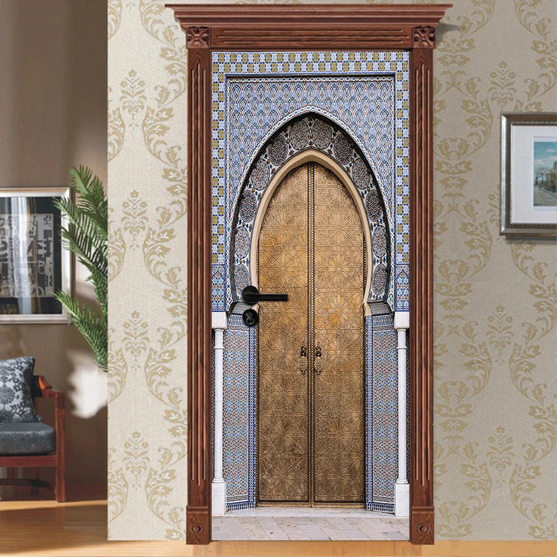 2pcs/Set Muslim Styles Door Art Mural Sticker Peel & Stick PVC Home Decor