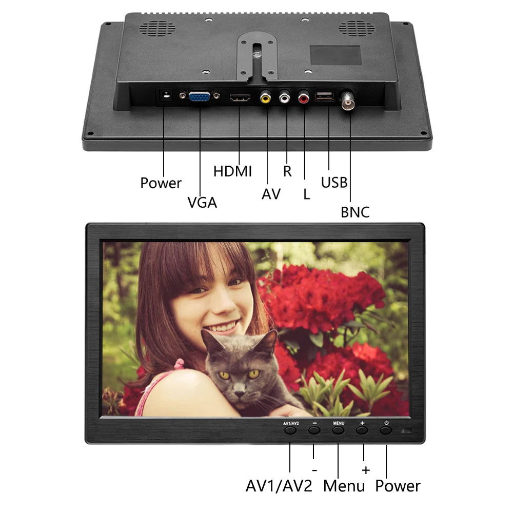 Podofo 10.1" LCD HD Digital Screen HDMI Car Monitor USB AV 2 Channel Video Input Security Monitor With Speaker for truck