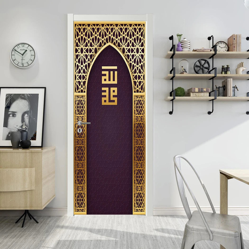 2pcs/Set Muslim Styles Door Art Mural Sticker Peel & Stick PVC Home Decor