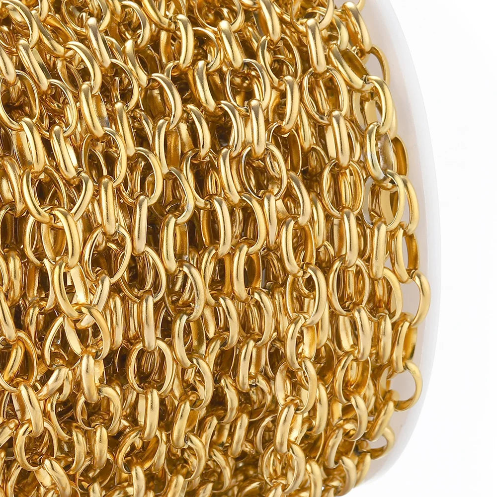 No Fade 1Meter Gold Stainless Steel 7.5mm Rolo Chain