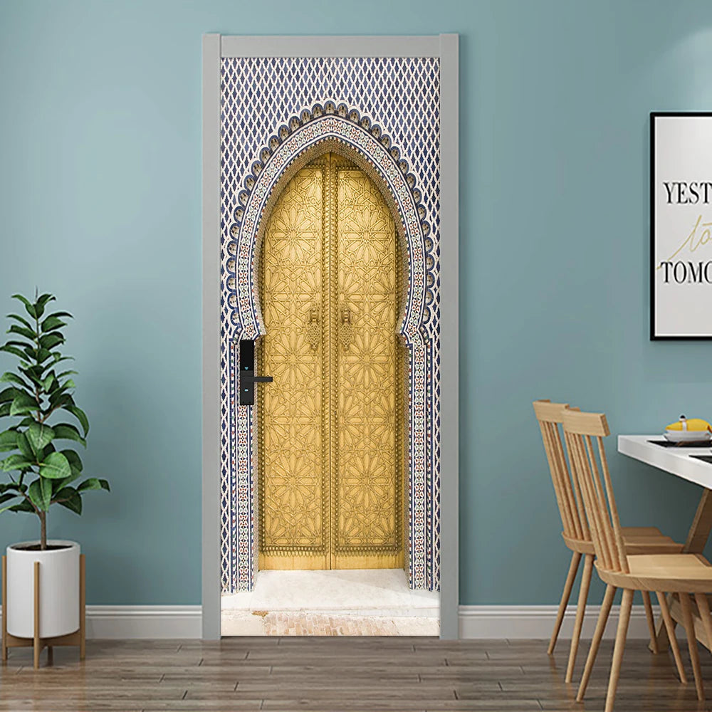 2pcs/Set Muslim Styles Door Art Mural Sticker Peel & Stick PVC Home Decor