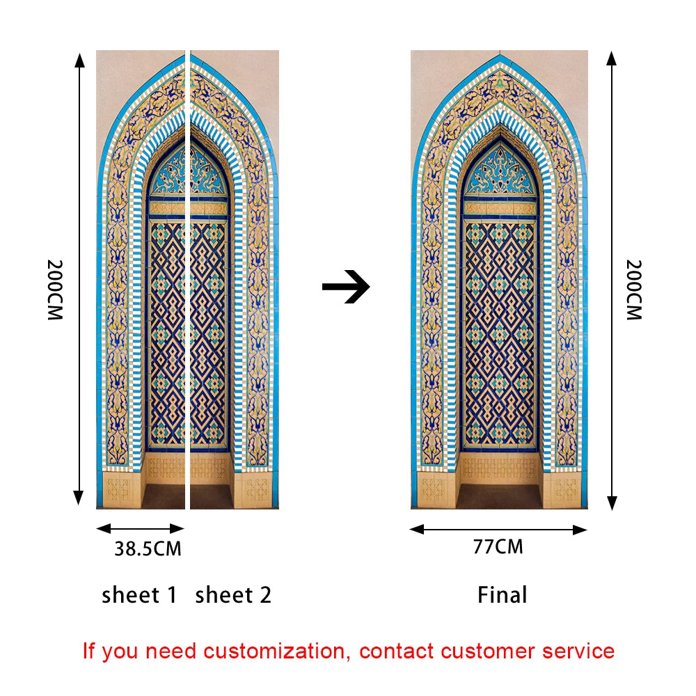 2pcs/Set Muslim Styles Door Art Mural Sticker Peel & Stick PVC Home Decor