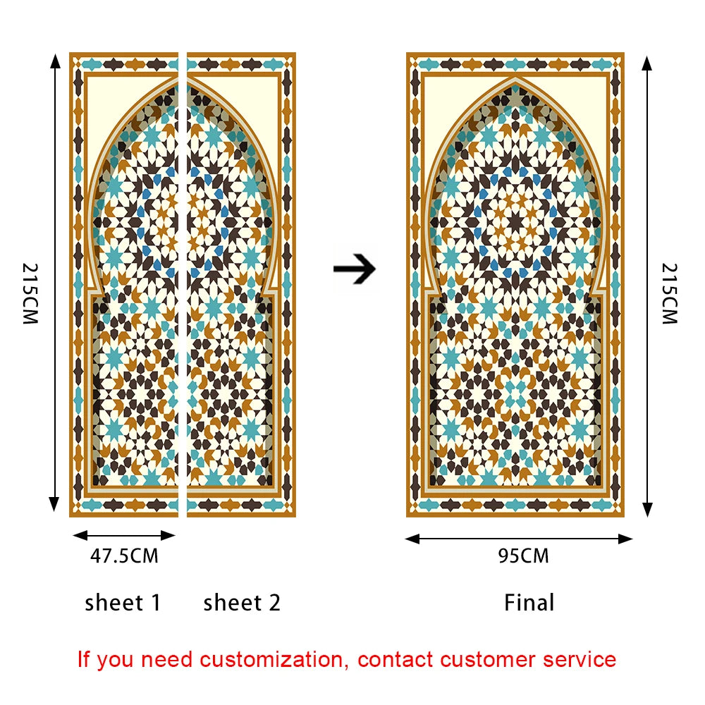 2pcs/Set Muslim Styles Door Art Mural Sticker Peel & Stick PVC Home Decor