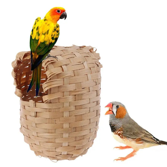 Hand Made Natural Bamboo Bird Nest Bird House Parrot Finch Hideout Cage Toy Outdoor Hut Shelter Birds Supplies