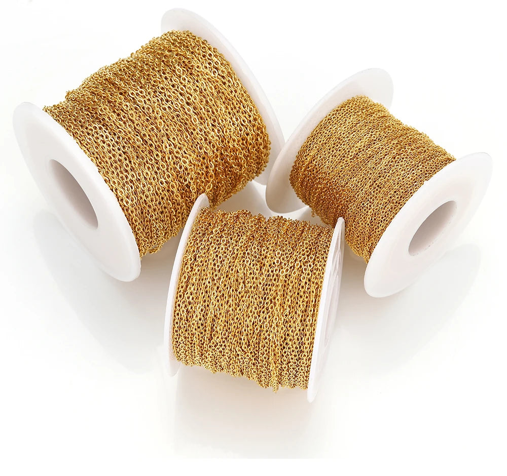10 Meters Stainless Steel Chain 1 1.5 2mm Gold Steel Color for DIY Jewelry Making
