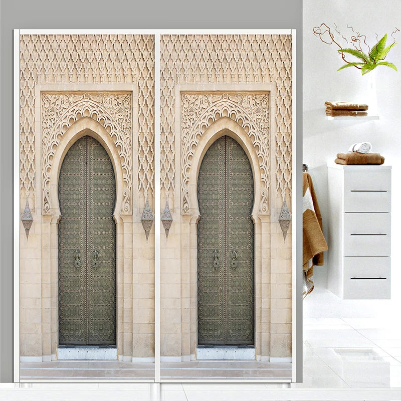 2pcs/Set Muslim Styles Door Art Mural Sticker Peel & Stick PVC Home Decor