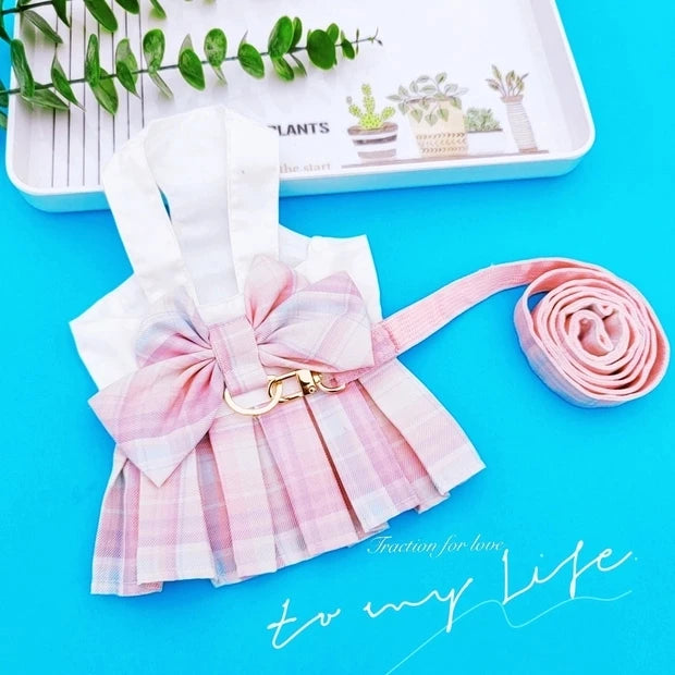 Purple Bow Dresses Dogs Collars And Harnesses With Leash  XXS XL Pet Walking Outside Pet Harness Vest Lead For Chihuahua Pugs