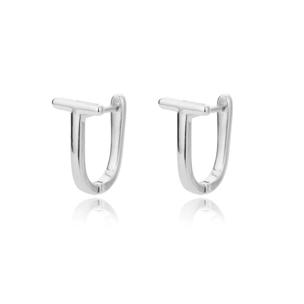 Small Mini Letter T Fashion Circle Rose Color Hoop Earrings For Women Stainless Steel Hoop Ear Cuff Dainty Luxury Jewelry