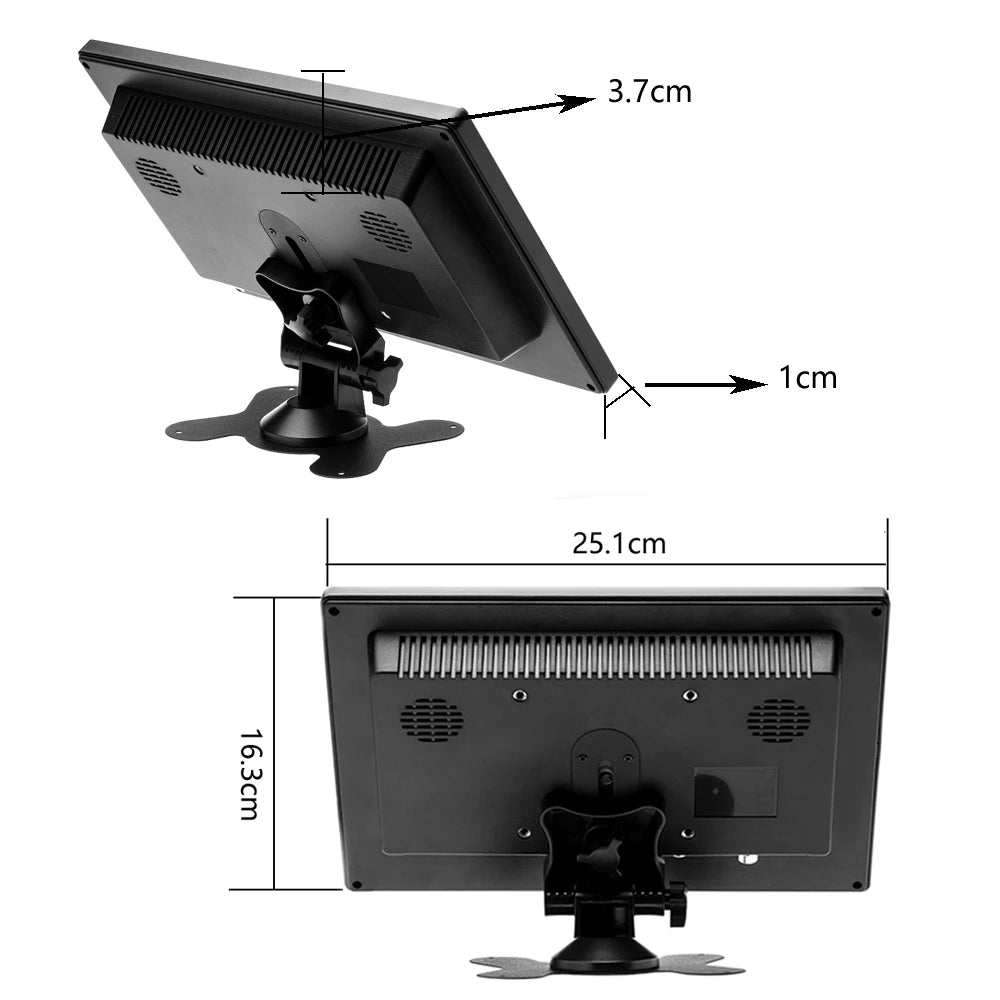 Podofo 10.1" LCD HD Digital Screen HDMI Car Monitor USB AV 2 Channel Video Input Security Monitor With Speaker for truck