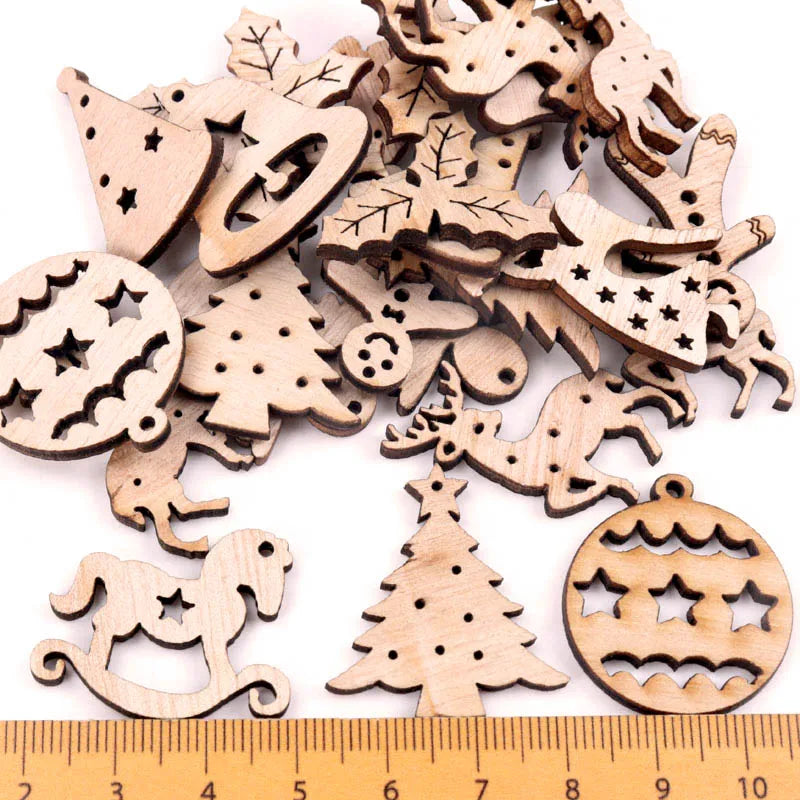 30mm 40pcs Wooden Christmas Scrapbooking DIY Embellishments MZ428