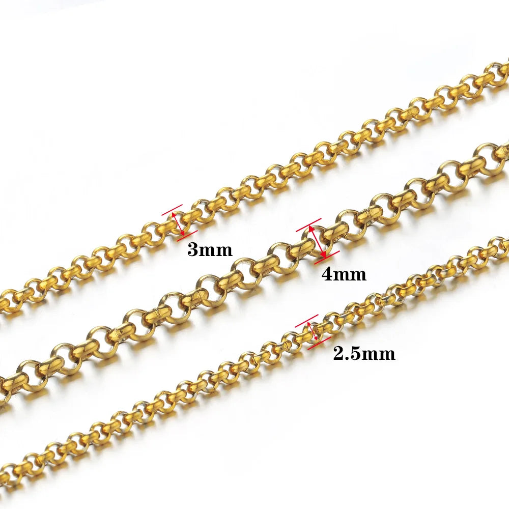 1Meter Stainless Steel Chains 2.5/3/4mm Gold Round O Shape Necklace Bracelet DIY Jewelry Making