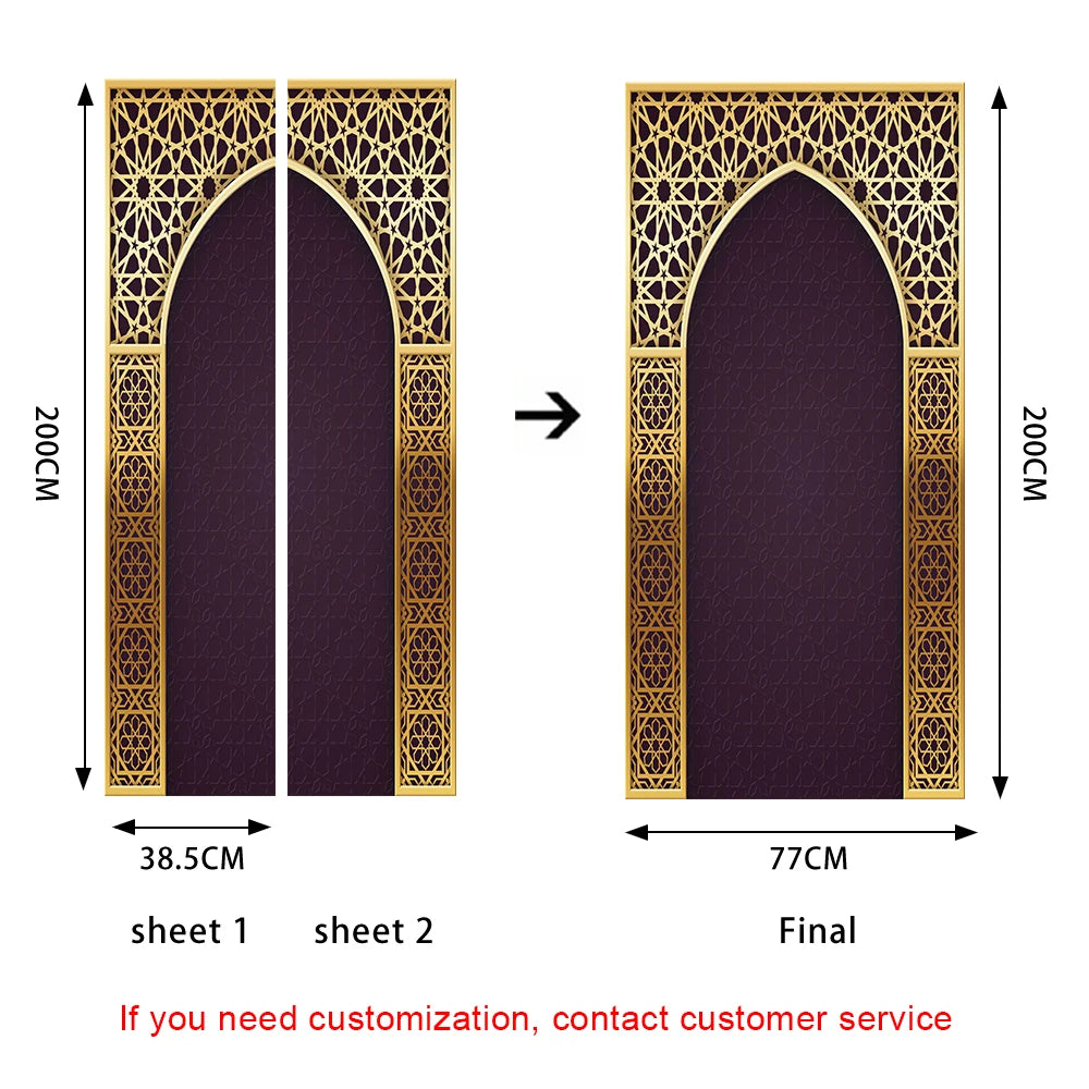 2pcs/Set Muslim Styles Door Art Mural Sticker Peel & Stick PVC Home Decor