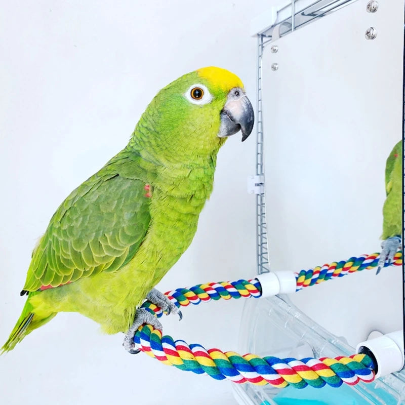 Parrot Toy Acrylic Bird Mirror with Rope Perches Toys Bird Swing Comfy Perch for Parakeet Cockatiel Conure Lovebirds Canaries