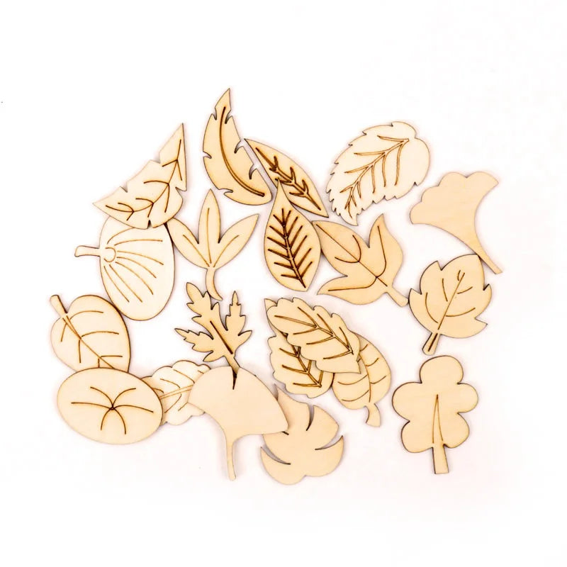 Handmade Wooden Animal Leaves Painting Scrapbooking DIY Accessories