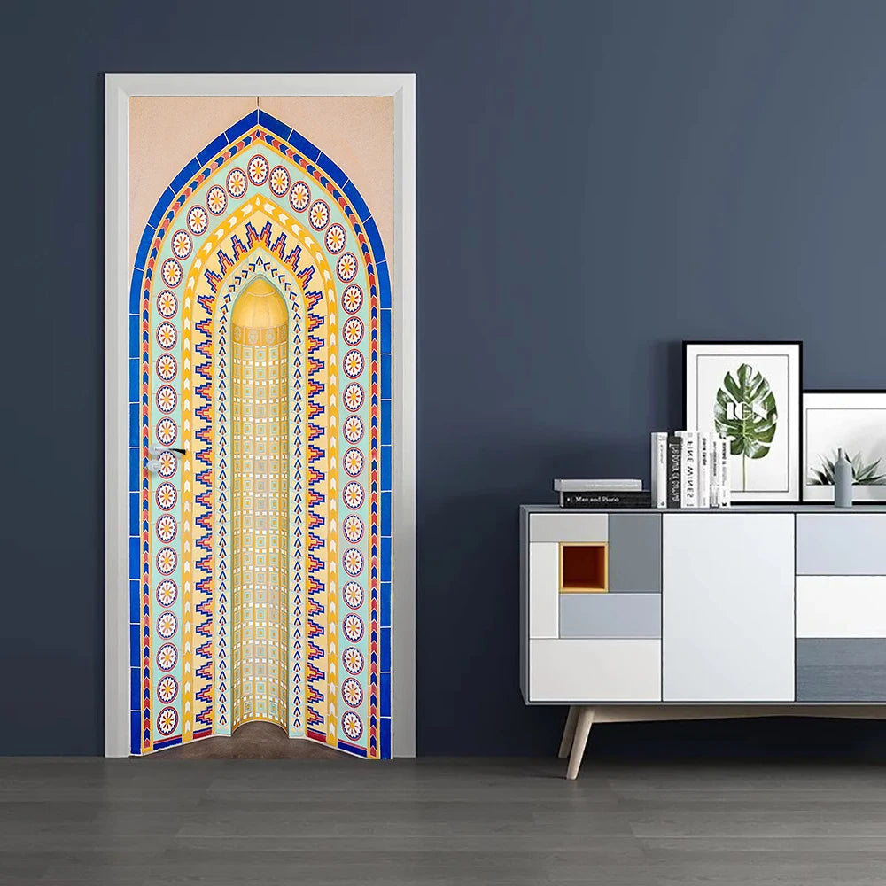 2pcs/Set Muslim Styles Door Art Mural Sticker Peel & Stick PVC Home Decor