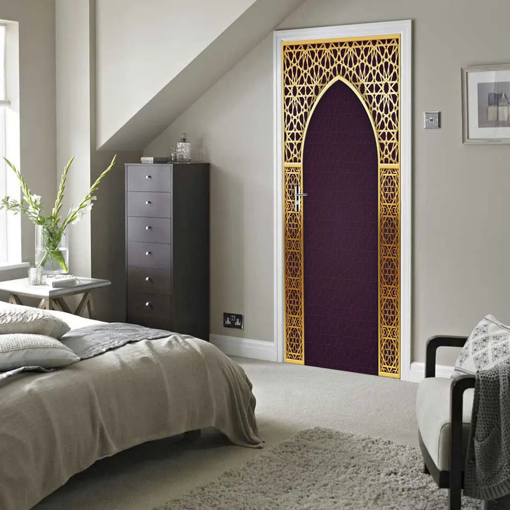 2pcs/Set Muslim Styles Door Art Mural Sticker Peel & Stick PVC Home Decor