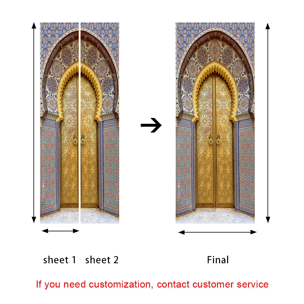 2pcs/Set Muslim Styles Door Art Mural Sticker Peel & Stick PVC Home Decor