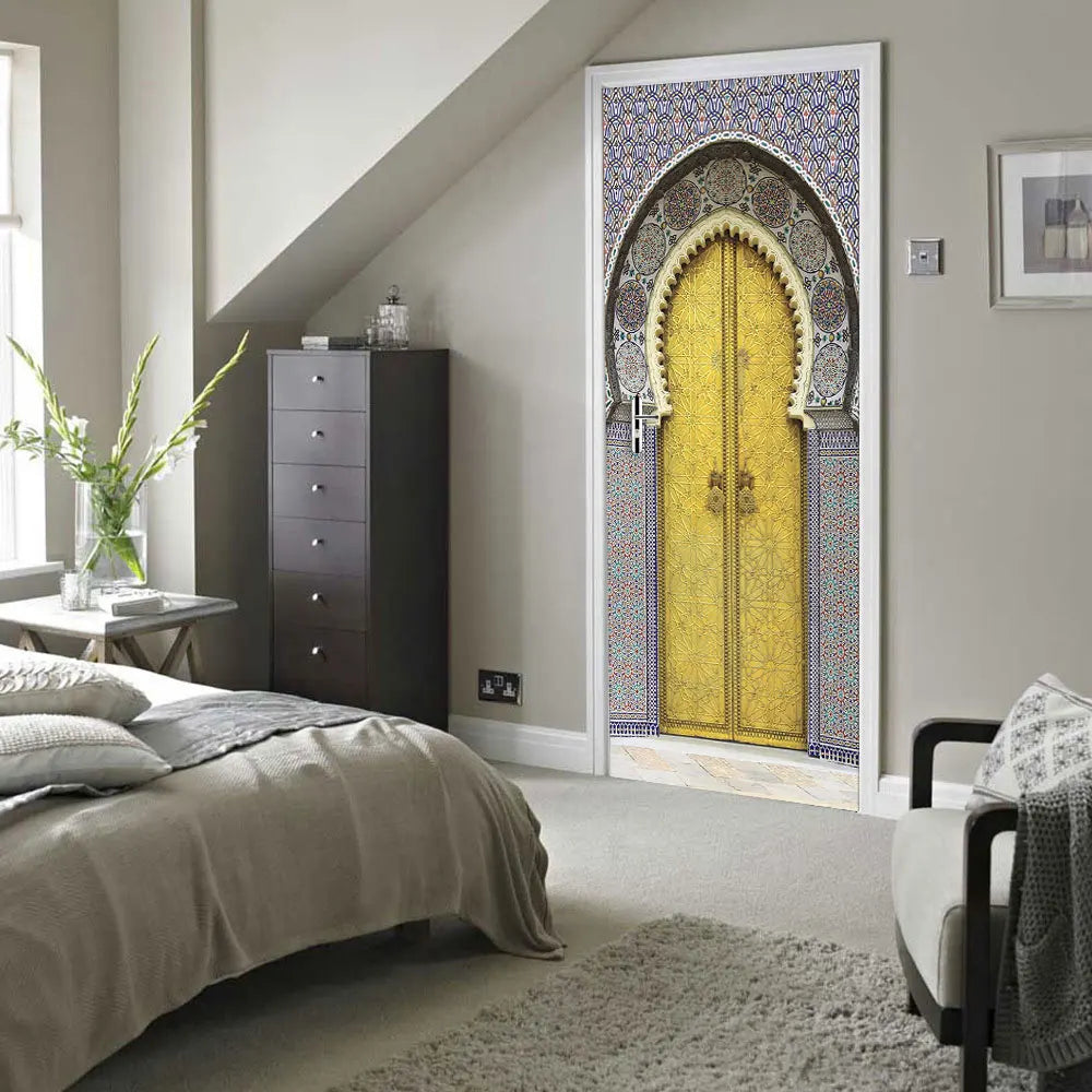 2pcs/Set Muslim Styles Door Art Mural Sticker Peel & Stick PVC Home Decor