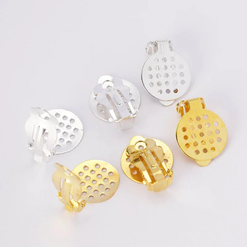 50pcs Gold Silver Iron Ear Clip Earrings Hole Bezel Blanks Cabochons Setting Base