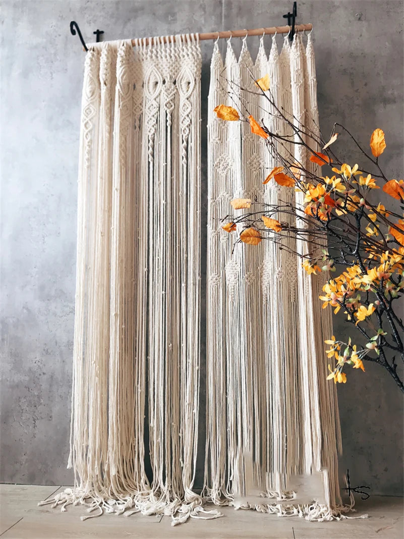 Hand-Woven Macrame Cotton Door Curtain Tapestry Boho Art