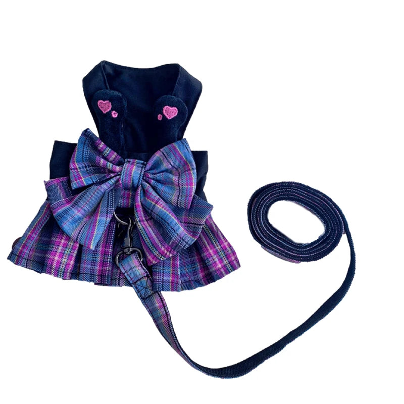 Purple Bow Dresses Dogs Collars And Harnesses With Leash  XXS XL Pet Walking Outside Pet Harness Vest Lead For Chihuahua Pugs