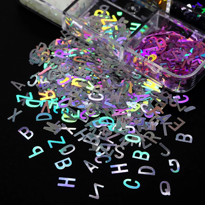 Holographic Glitter English Alphabet Flakes For DIY Resin