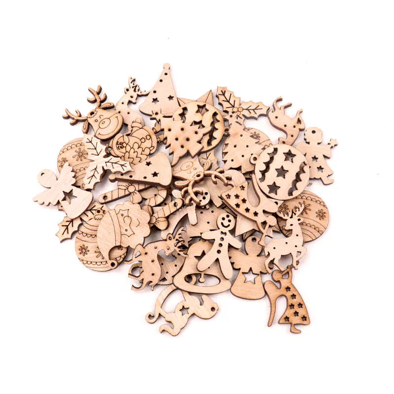 30mm 40pcs Wooden Christmas Scrapbooking DIY Embellishments MZ428