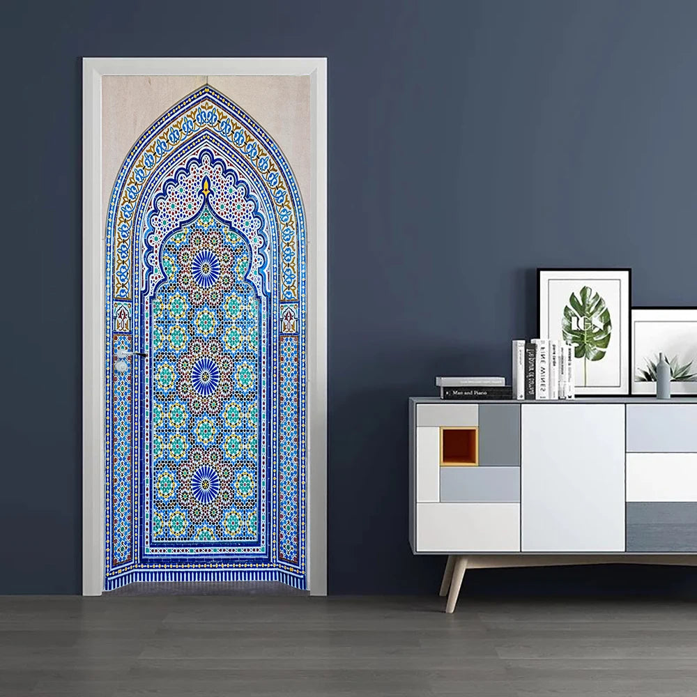 2pcs/Set Muslim Styles Door Art Mural Sticker Peel & Stick PVC Home Decor