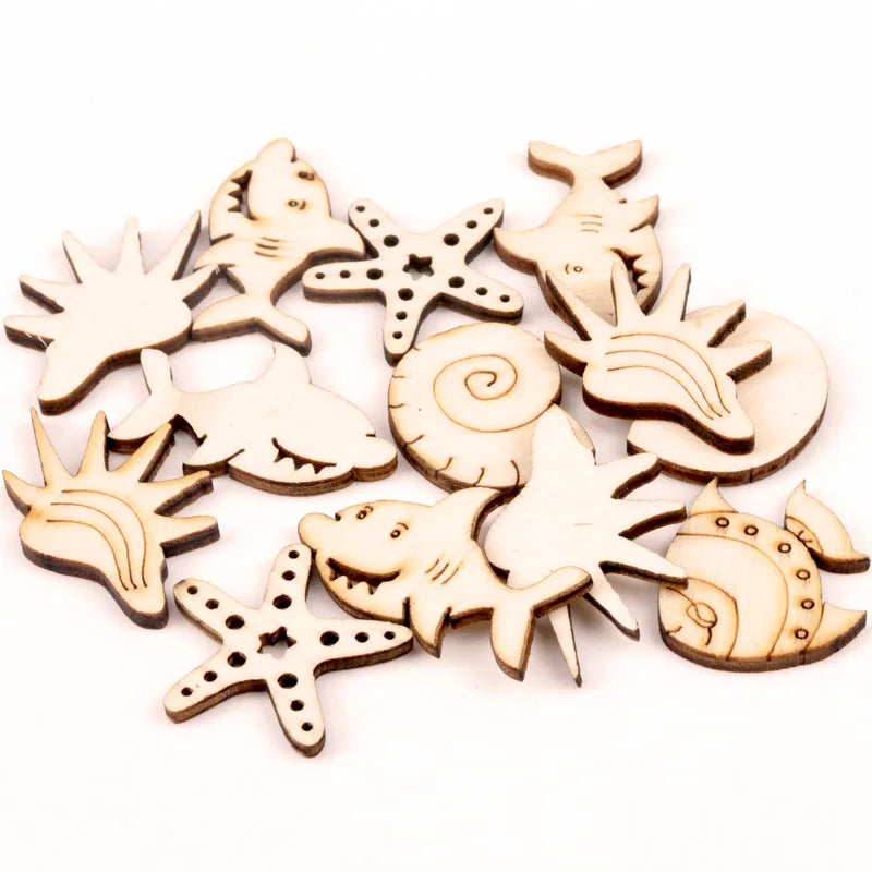 Handmade Wooden Animal Leaves Painting Scrapbooking DIY Accessories