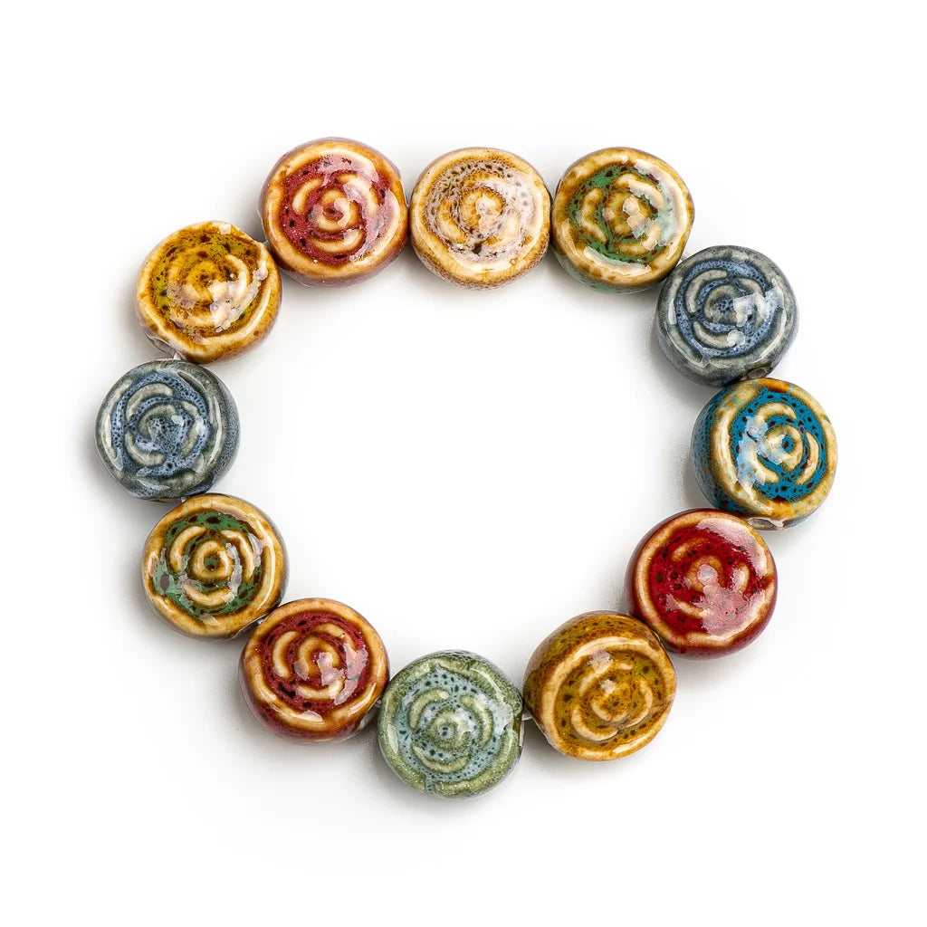 Colorful Unique Elastic Line Ceramic Beads Bracelets Handmade DIY Artware Retro Jewelry Wholesale