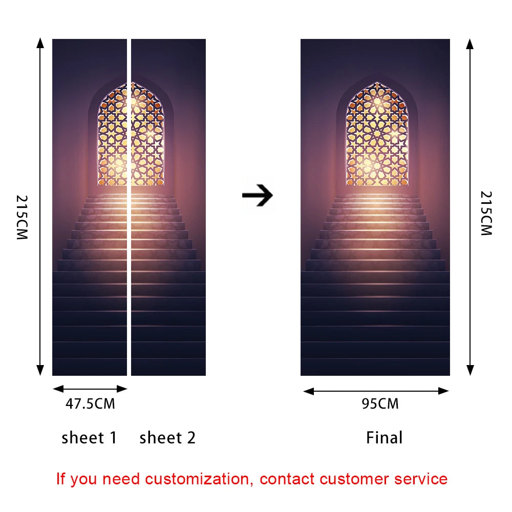 2pcs/Set Muslim Styles Door Art Mural Sticker Peel & Stick PVC Home Decor