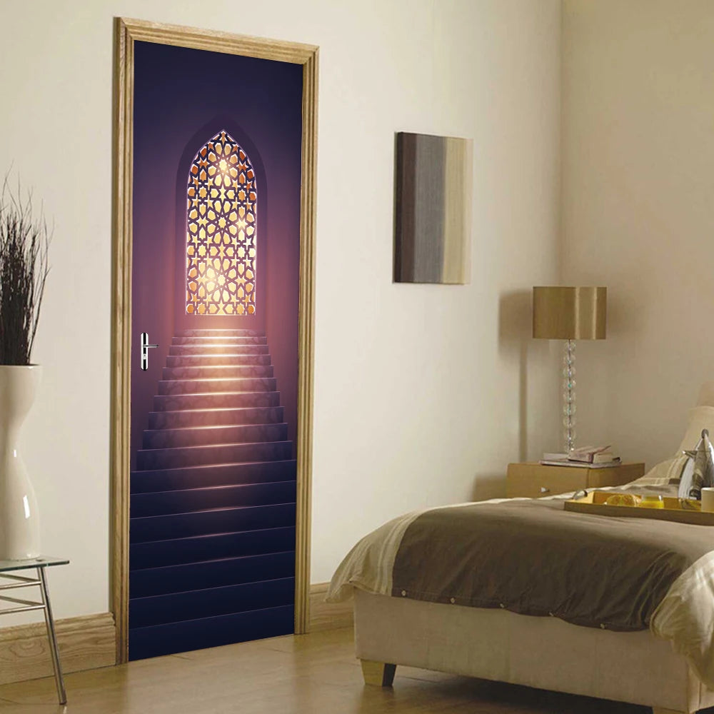 2pcs/Set Muslim Styles Door Art Mural Sticker Peel & Stick PVC Home Decor