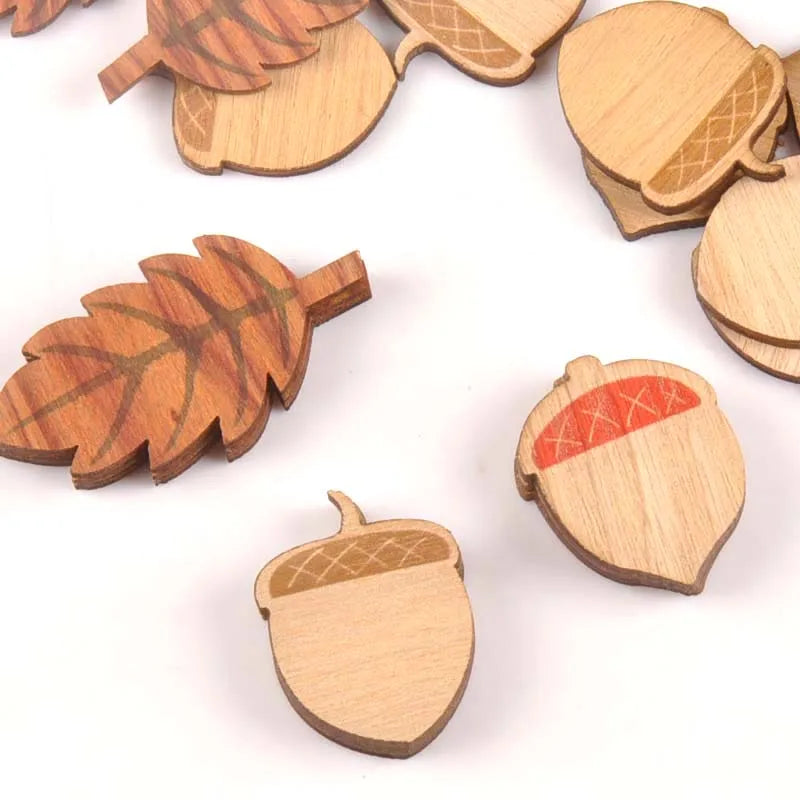 25Pcs Mixed Leaf Pine Cone Wooden Embellishments DIY 24x32mm