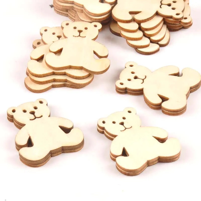 10pcs Bear Pattern Wooden Ornaments 41x48mm DIY Crafts