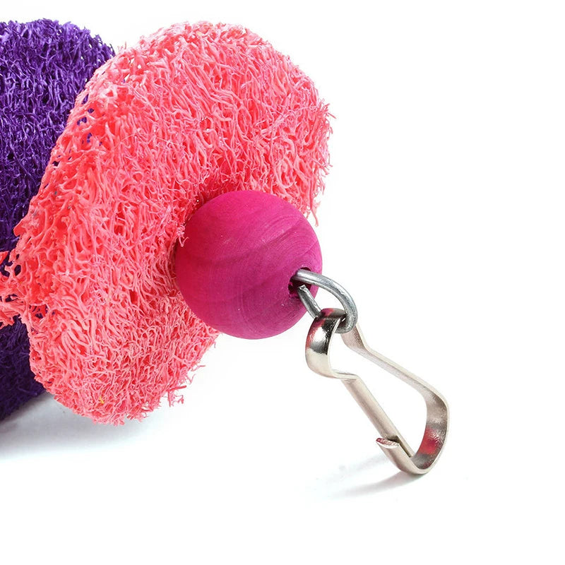 Funny Natural loofah Bird Toys Parrot Toys Swing Parrot Cage Hanging Cockatiel with Bell Parakeet Pet Bird Bites Climb Chew Toys