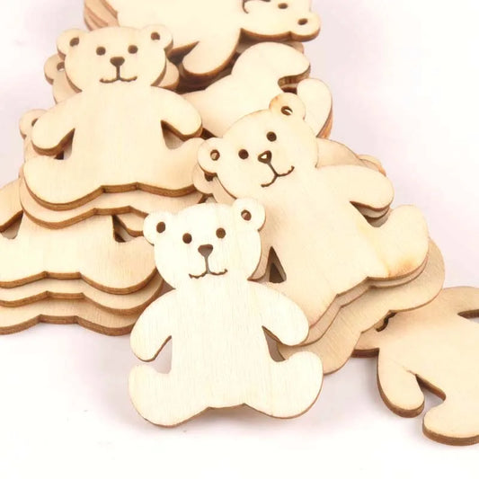 10pcs Bear Pattern Wooden Ornaments 41x48mm DIY Crafts