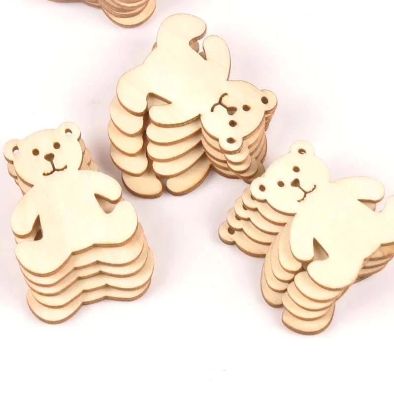 10pcs Bear Pattern Wooden Ornaments 41x48mm DIY Crafts