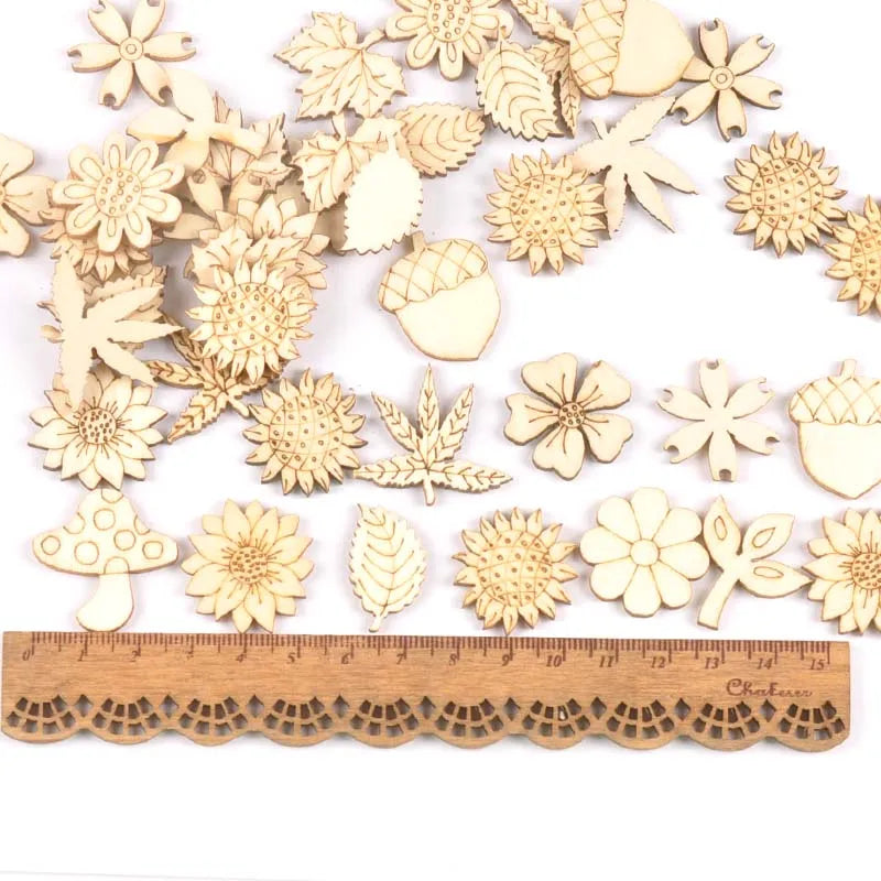 Mixed Leaf Animal Butterfly Chips Wooden Cutouts Craft Embellishments mt2520