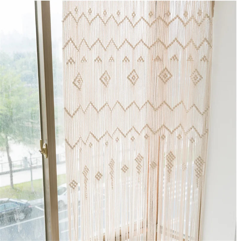 Hand-Woven Macrame Cotton Door Curtain Tapestry Boho Art