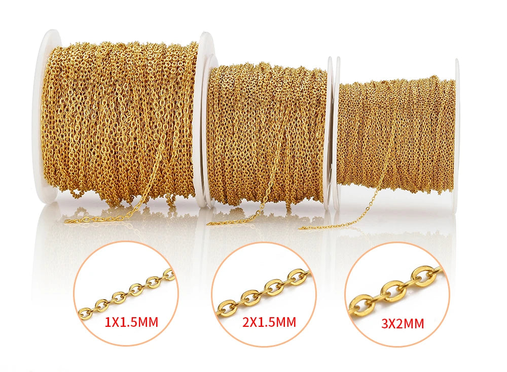 10 Meters Stainless Steel Chain 1 1.5 2mm Gold Steel Color for DIY Jewelry Making