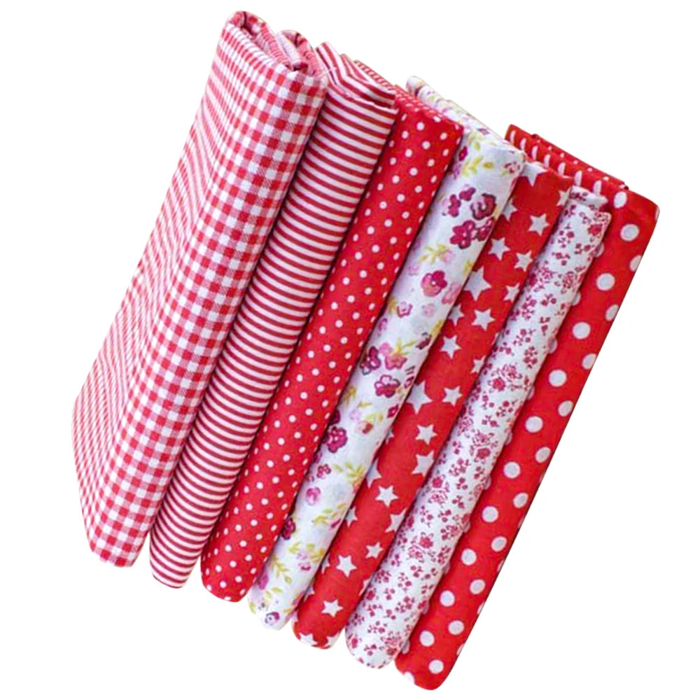 Booksew 7 Piece Red Cotton Fabric Set 50cm x 50cm for DIY Sewing Quilting and Craft Projects
